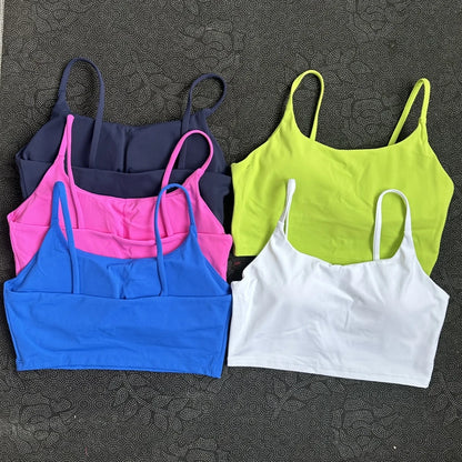 Women’s Solid Color Spaghetti Strap Sports Bra with Chest Pads