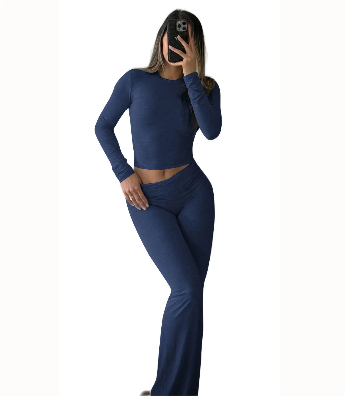 Women’s Long Sleeve Crop Top & Wide-Leg Yoga Set – Two-Piece Activewear Outfit