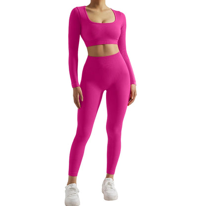 Women’s 2PCS Long Sleeve Yoga Set – Quick-Dry Gym Workout Tracksuit