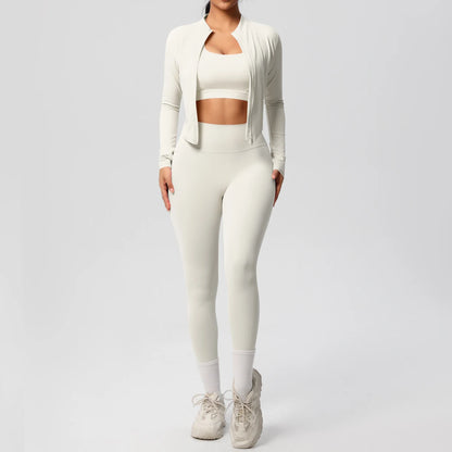 Women 3-Piece Yoga Set Sports Bra, Zip Jacket & Leggings