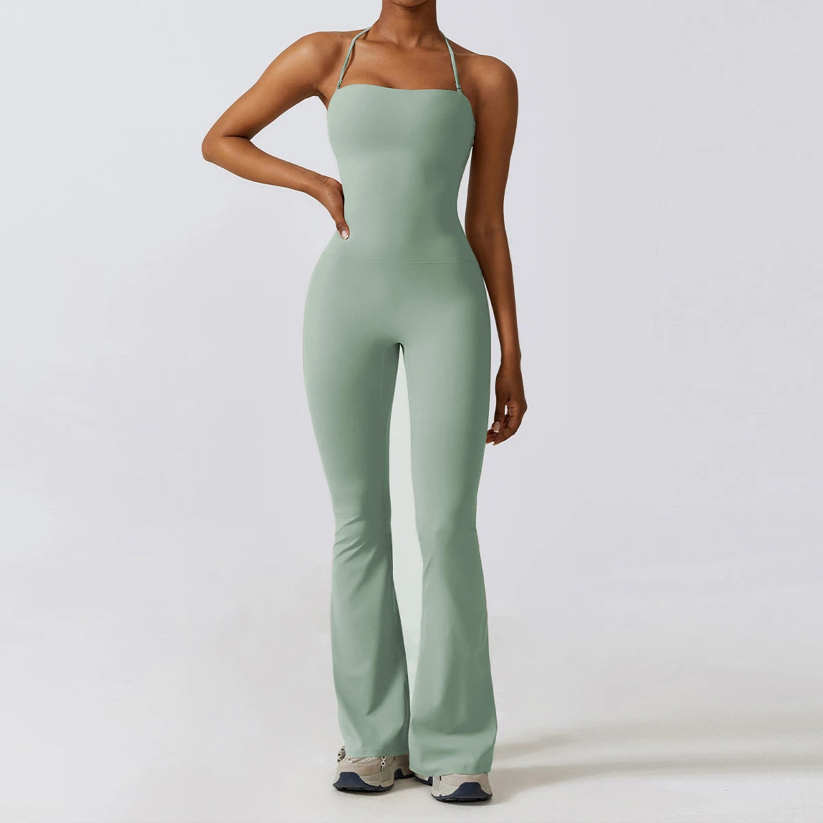 Women Sleeveless Yoga Jumpsuit Backless Flared Gym Workout Outfit
