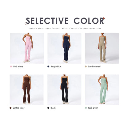 Women Sleeveless Yoga Jumpsuit Backless Flared Gym Workout Outfit