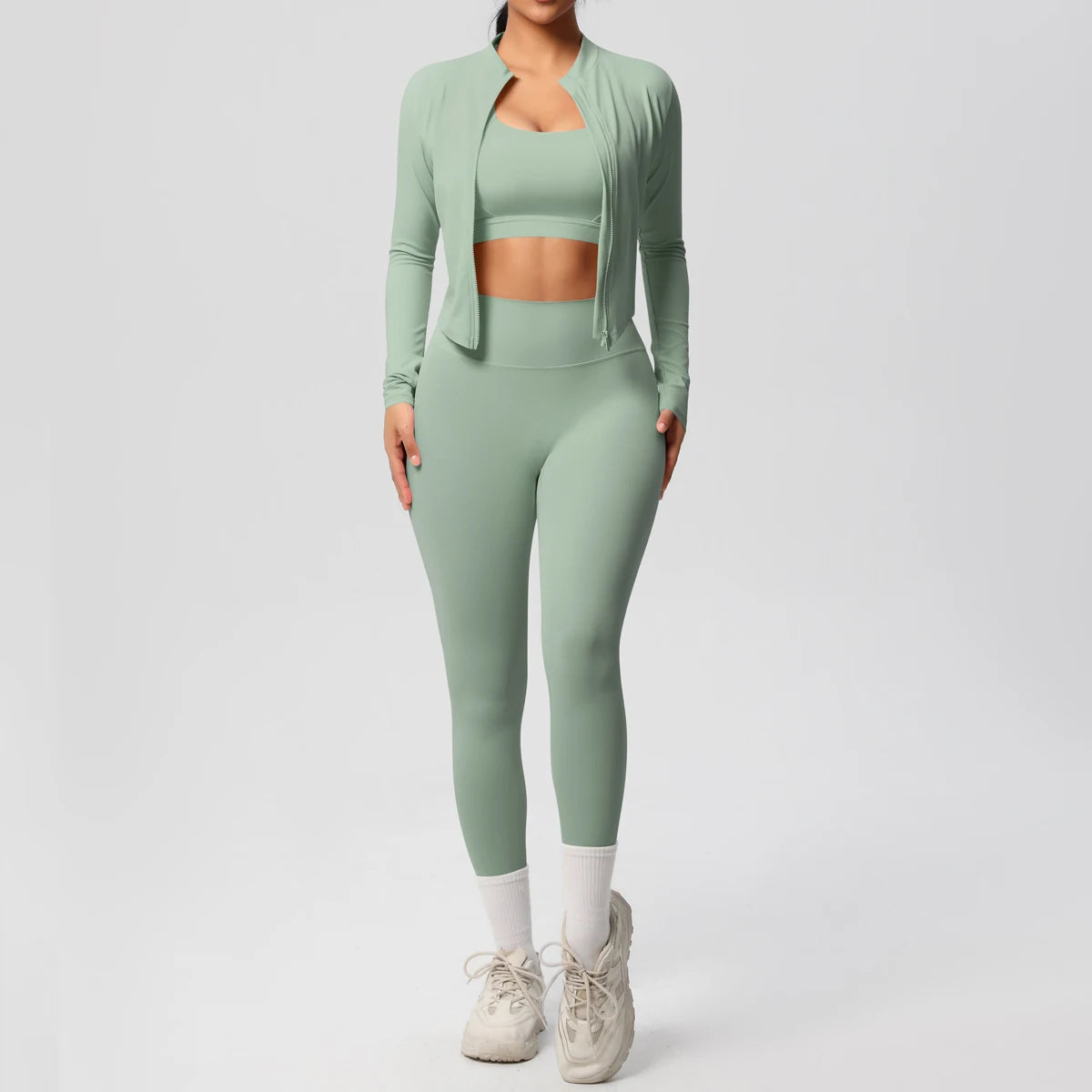Women 3-Piece Yoga Set Sports Bra, Zip Jacket & Leggings