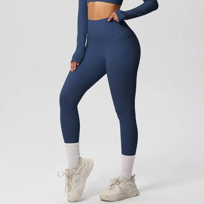Women High Waist Push-Up Leggings Stretch Yoga Pants with Pockets