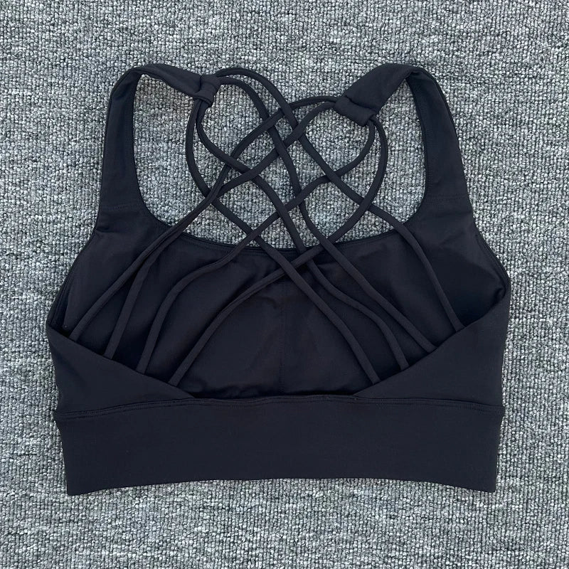 Women’s Push-Up Cross Back Sports Bra – Shockproof Gym & Yoga Workout Crop Top