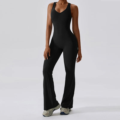 Women V-Back Gym Jumpsuit Stretch Fitness Yoga Romper
