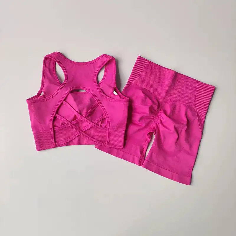 Women 2 Piece Crossback Bra High Waist Fitness Set