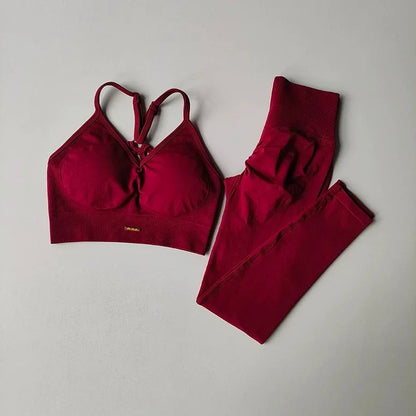 Women Peach High-Waist Yoga Set Hip-Lifting Fitness Workout Suit