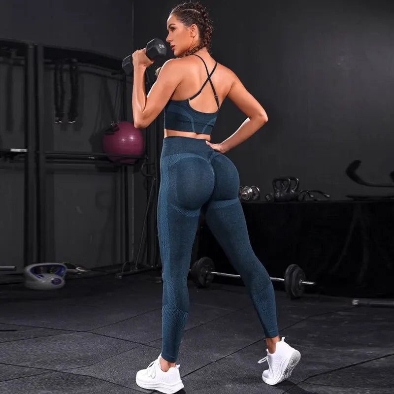 Women Seamless 2-Piece Yoga Set Sports Bra & High Waist Leggings
