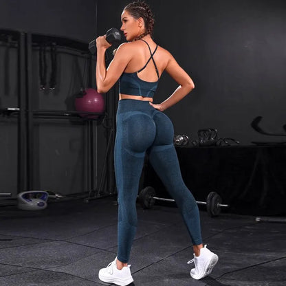 Women Seamless 2-Piece Yoga Set Sports Bra & High Waist Leggings