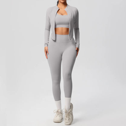 Women 3-Piece Yoga Set Sports Bra, Zip Jacket & Leggings