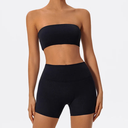 Women 2-Piece Fitness Set Strapless Sports Bra & Gym Crop Top