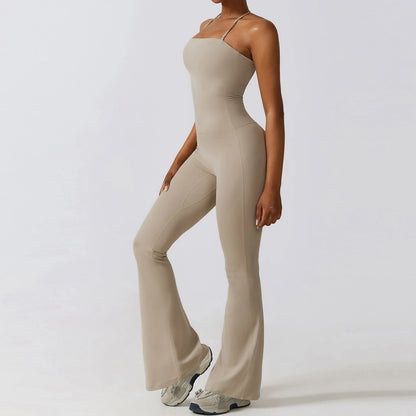 Women Sleeveless Yoga Jumpsuit Backless Flared Gym Workout Outfit