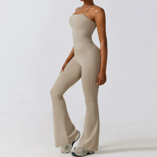 Women Sleeveless Yoga Jumpsuit Backless Flared Gym Workout Outfit
