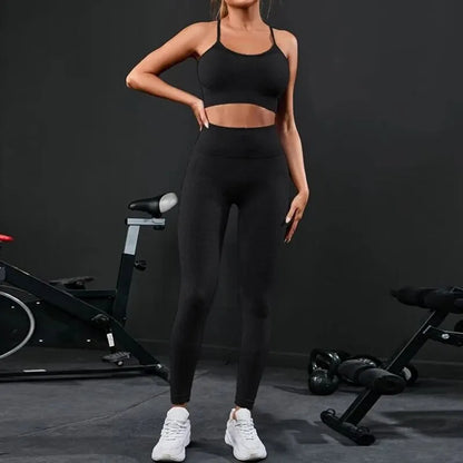 Women Seamless 2-Piece Yoga Set Sports Bra & High Waist Leggings