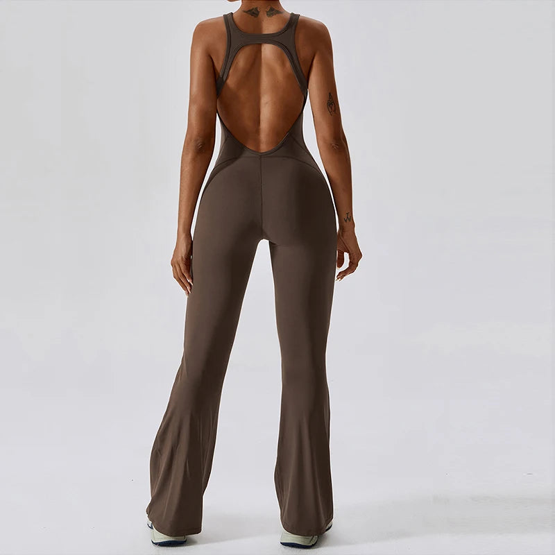 Women V-Back Gym Jumpsuit Stretch Fitness Yoga Romper