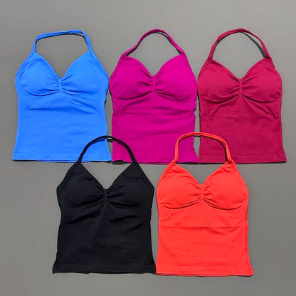 Women Longline Strappy Fitness Tank Top – Open Back Yoga Gym Bra