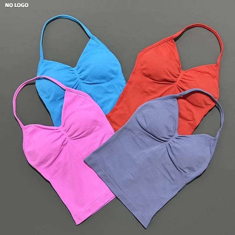 Women Longline Strappy Fitness Tank Top – Open Back Yoga Gym Bra