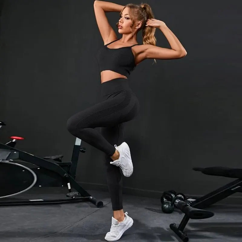 Women Seamless 2-Piece Yoga Set Sports Bra & High Waist Leggings