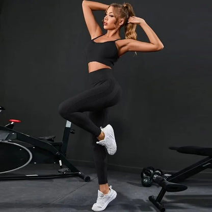 Women Seamless 2-Piece Yoga Set Sports Bra & High Waist Leggings