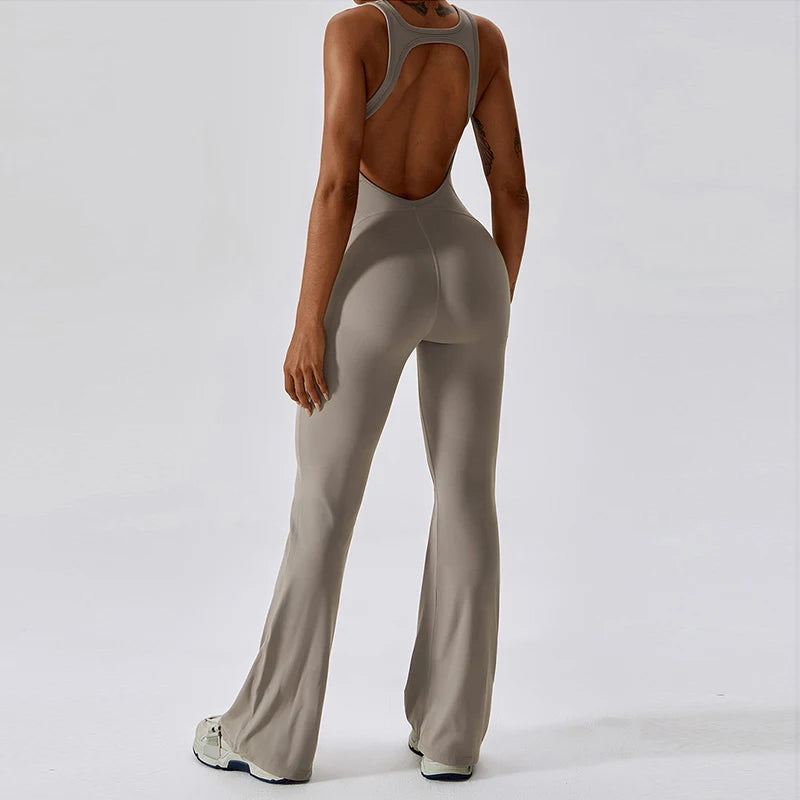 Women V-Back Gym Jumpsuit Stretch Fitness Yoga Romper