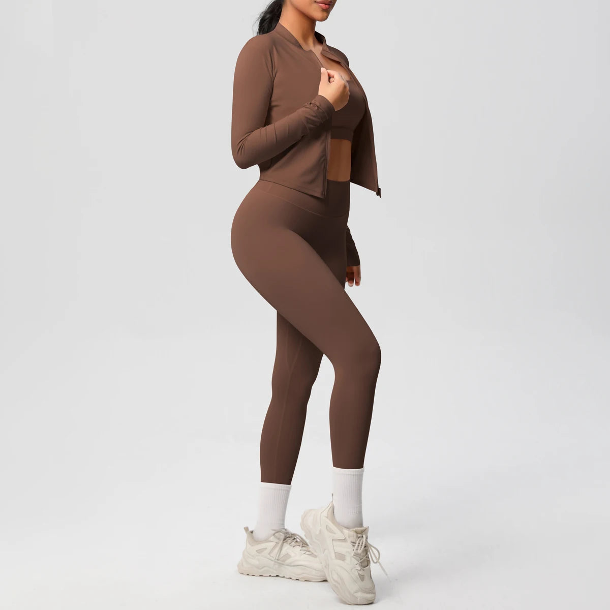 Women 3-Piece Yoga Set Sports Bra, Zip Jacket & Leggings