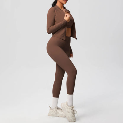 Women 3-Piece Yoga Set Sports Bra, Zip Jacket & Leggings