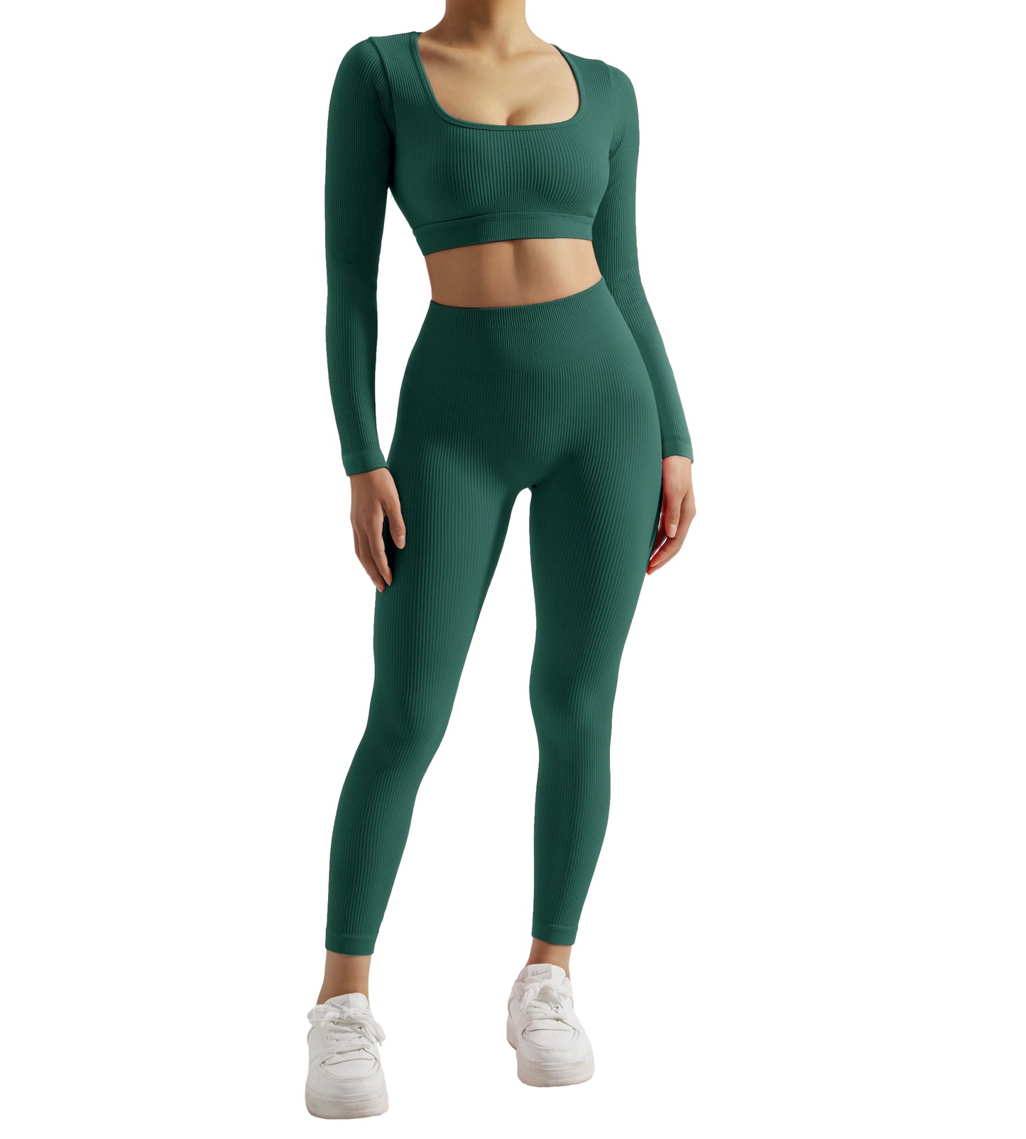 Women’s 2PCS Long Sleeve Yoga Set – Quick-Dry Gym Workout Tracksuit