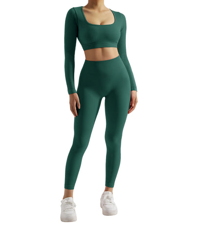 Women’s 2PCS Long Sleeve Yoga Set – Quick-Dry Gym Workout Tracksuit