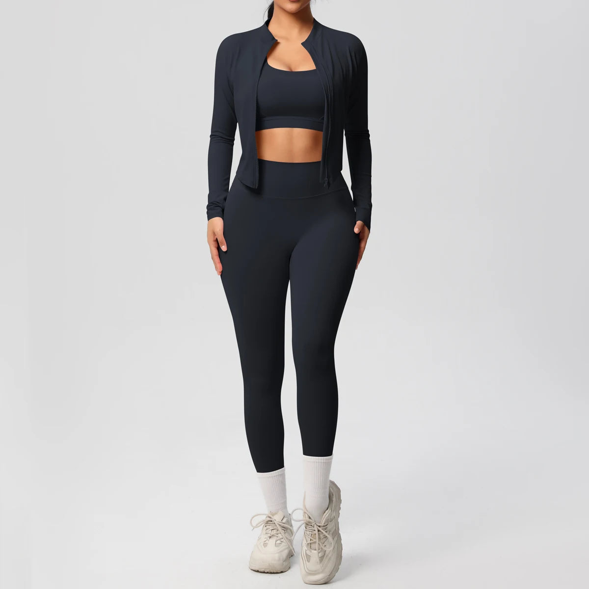 Women 3-Piece Yoga Set Sports Bra, Zip Jacket & Leggings