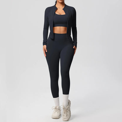 Women 3-Piece Yoga Set Sports Bra, Zip Jacket & Leggings