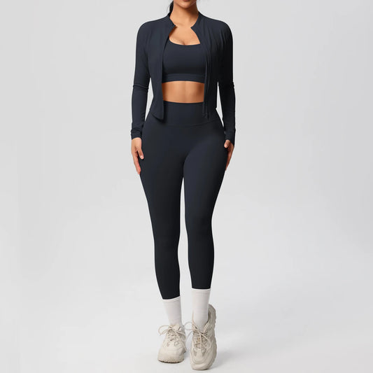 Women 3-Piece Yoga Set Sports Bra, Zip Jacket & Leggings