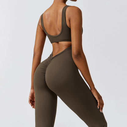 Women V-Back Gym Jumpsuit Stretch Fitness Yoga Romper