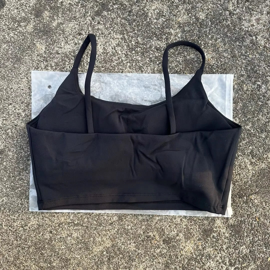 Women’s Solid Color Spaghetti Strap Sports Bra with Chest Pads