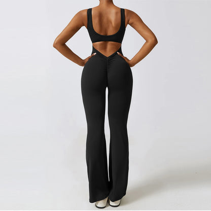 Women V-Back Gym Jumpsuit Stretch Fitness Yoga Romper