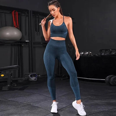 Women Seamless 2-Piece Yoga Set Sports Bra & High Waist Leggings
