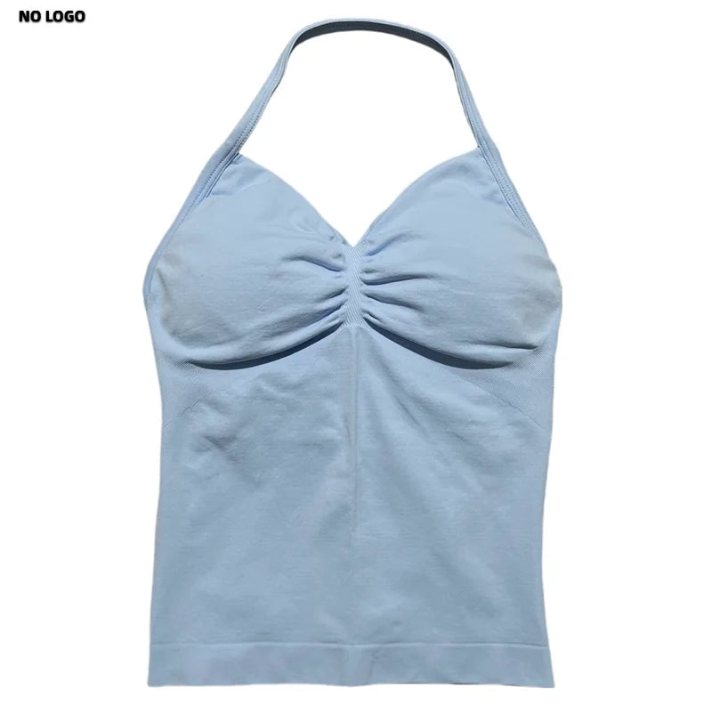 Women Longline Strappy Fitness Tank Top – Open Back Yoga Gym Bra