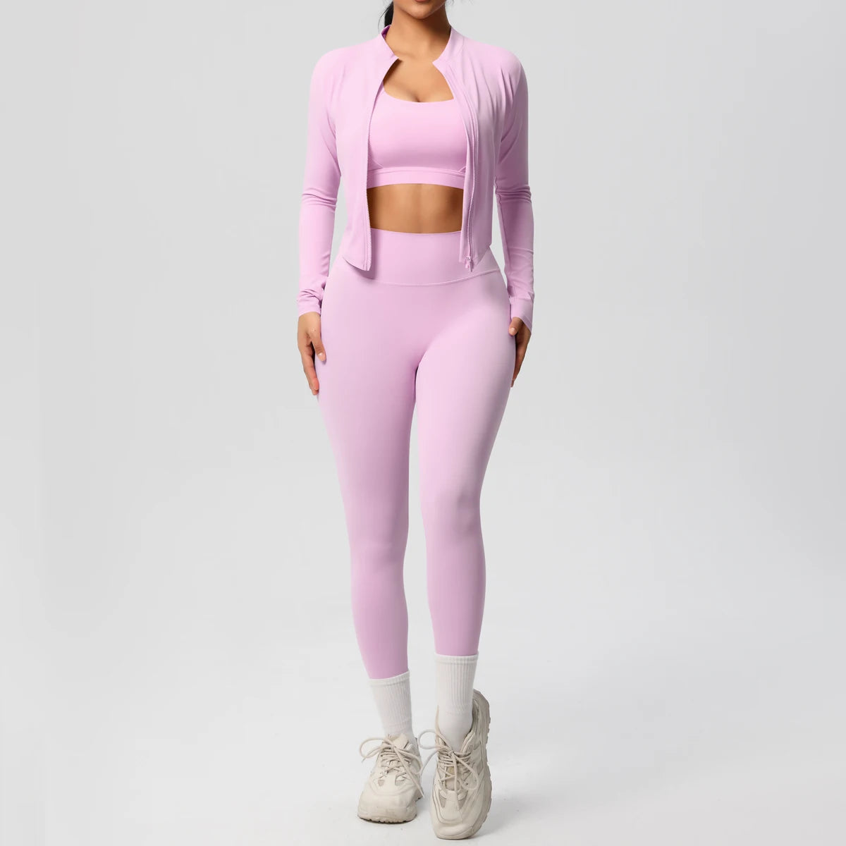Women 3-Piece Yoga Set Sports Bra, Zip Jacket & Leggings