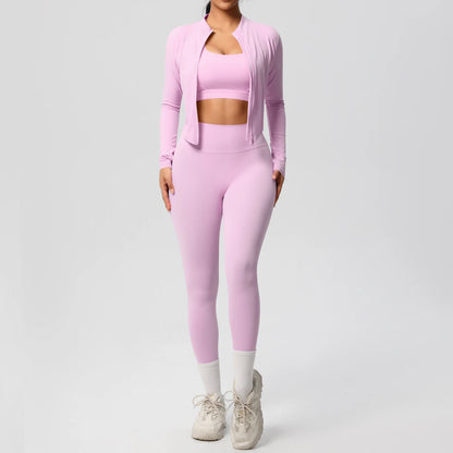 Women 3-Piece Yoga Set Sports Bra, Zip Jacket & Leggings