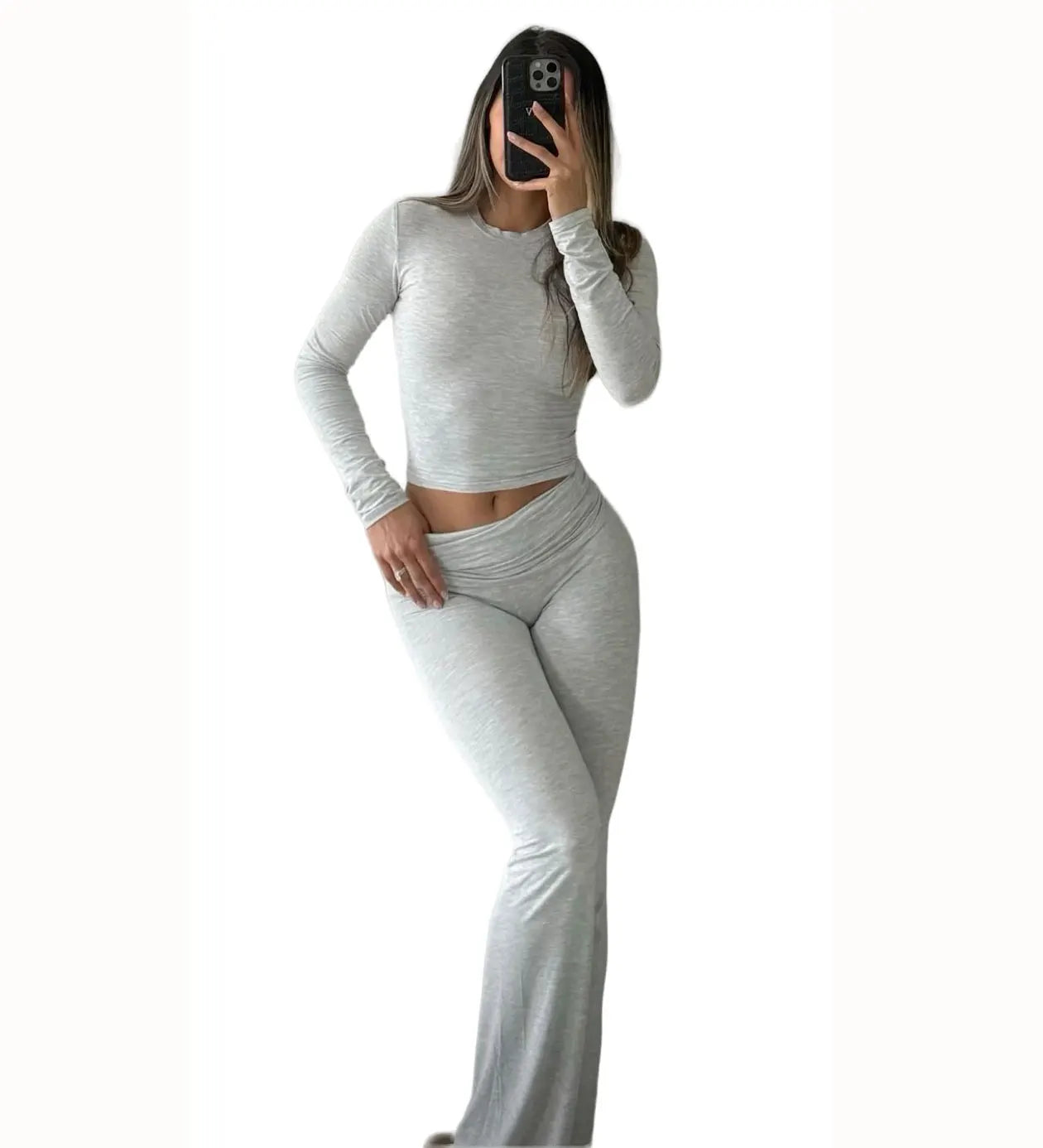 Women’s Long Sleeve Crop Top & Wide-Leg Yoga Set – Two-Piece Activewear Outfit