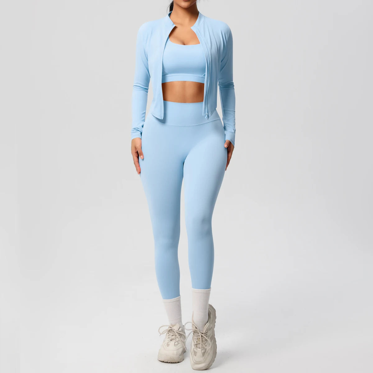 Women 3-Piece Yoga Set Sports Bra, Zip Jacket & Leggings