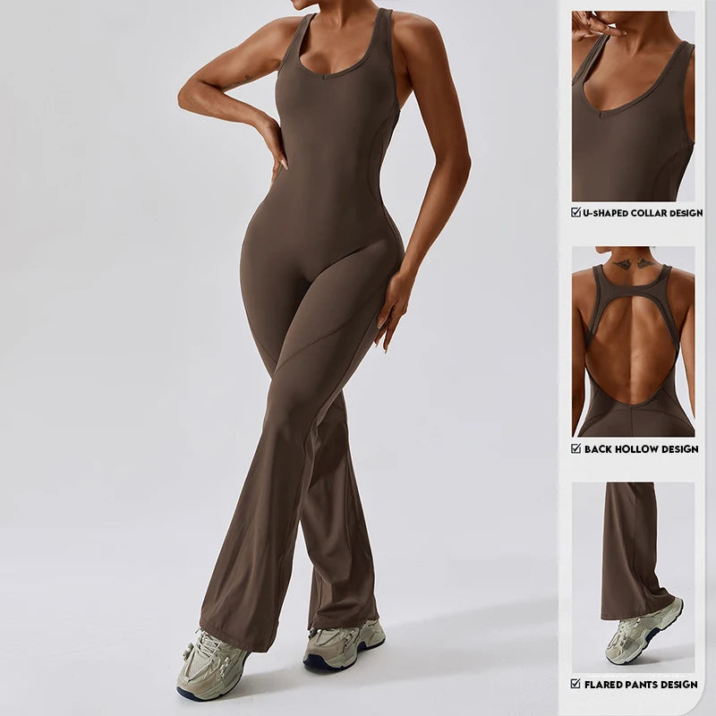 Women V-Back Gym Jumpsuit Stretch Fitness Yoga Romper