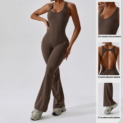 Women V-Back Gym Jumpsuit Stretch Fitness Yoga Romper