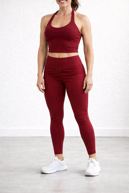 Women Seamless 2-Piece Yoga Set Strappy Sports Bra & Scrunch Leggings